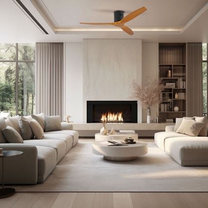 ZEVENTI - Stropný ventilátor SPELLO Wi-Fi Tuya čierny/dub + diaľkové ovládanie