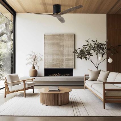 ZEVENTI - Stropný ventilátor SPELLO Wi-Fi Tuya čierna/dub + diaľkové ovládanie