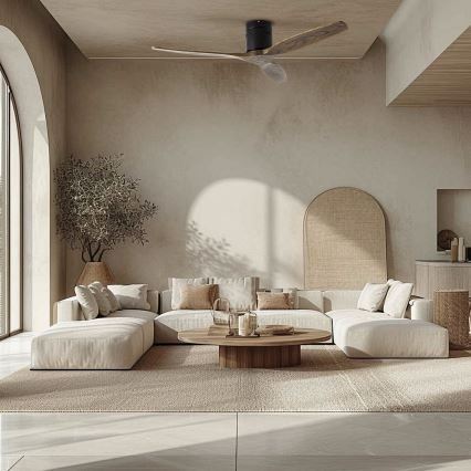 ZEVENTI - Stropný ventilátor SPELLO Wi-Fi Tuya čierna/dub + diaľkové ovládanie