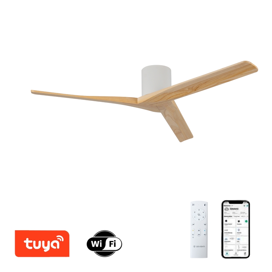 ZEVENTI - Stropný ventilátor VELLON Wi-Fi Tuya biela/paulownia + diaľkové ovládanie