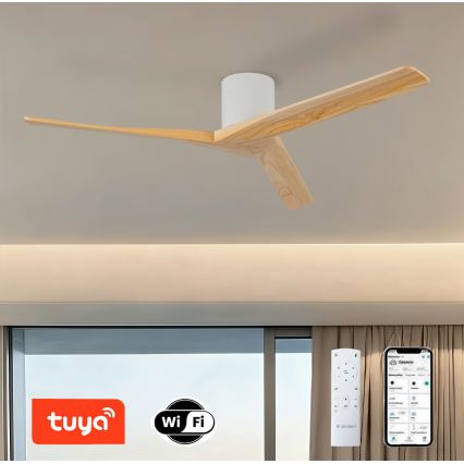 ZEVENTI - Stropný ventilátor VELLON Wi-Fi Tuya biela/paulownia + diaľkové ovládanie