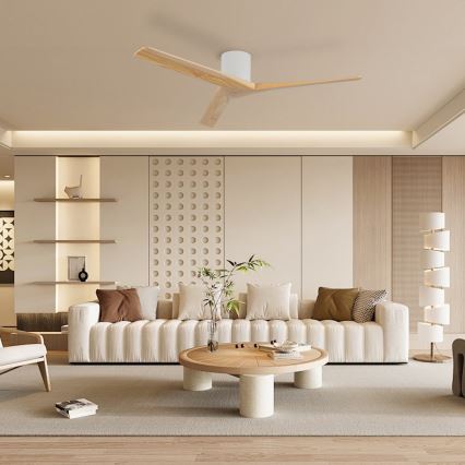 ZEVENTI - Stropný ventilátor VELLON Wi-Fi Tuya biela/paulownia + diaľkové ovládanie
