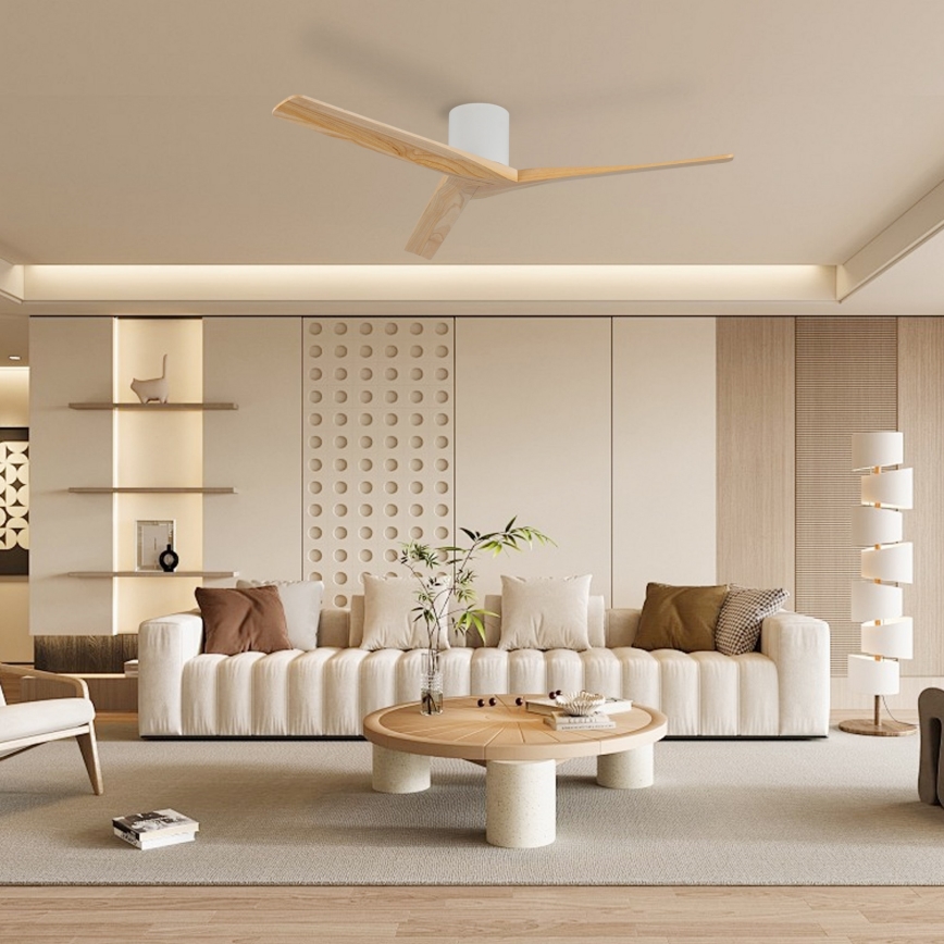 ZEVENTI - Stropný ventilátor VELLON Wi-Fi Tuya biela/paulownia + diaľkové ovládanie