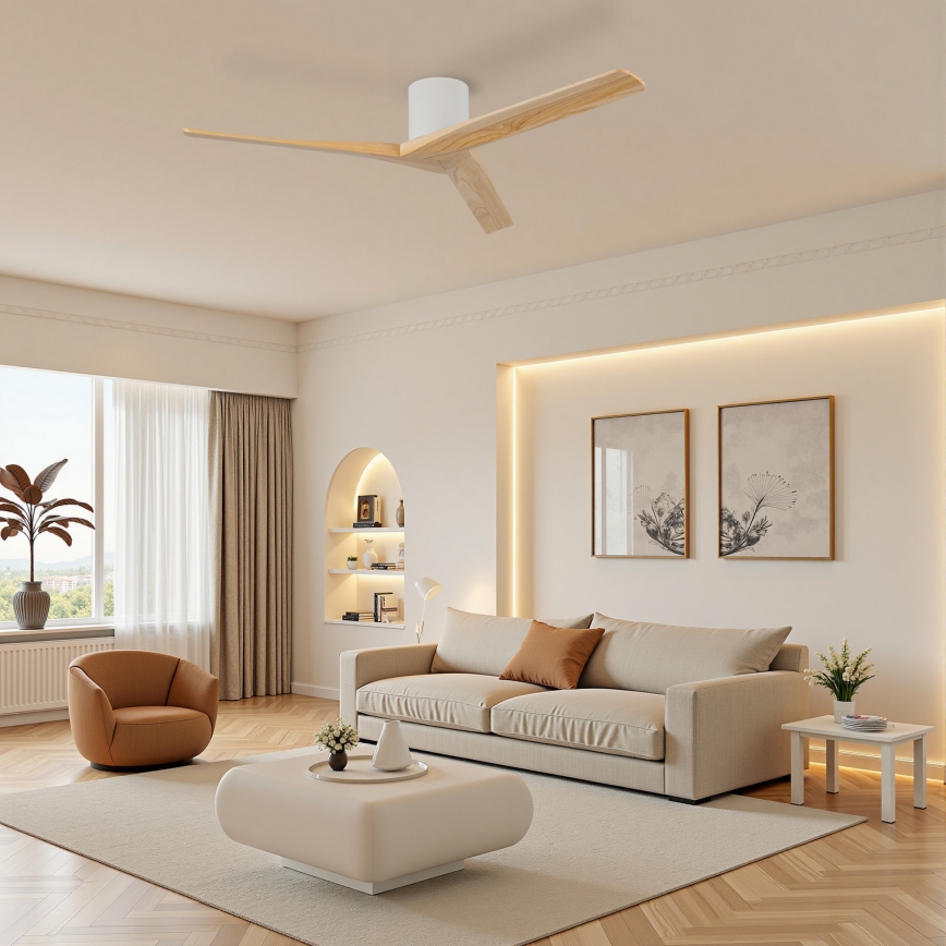 ZEVENTI - Stropný ventilátor VELLON Wi-Fi Tuya biela/paulownia + diaľkové ovládanie