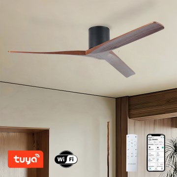 ZEVENTI - Stropný ventilátor VELLON Wi-Fi Tuya čierna/orech + diaľkové ovládanie
