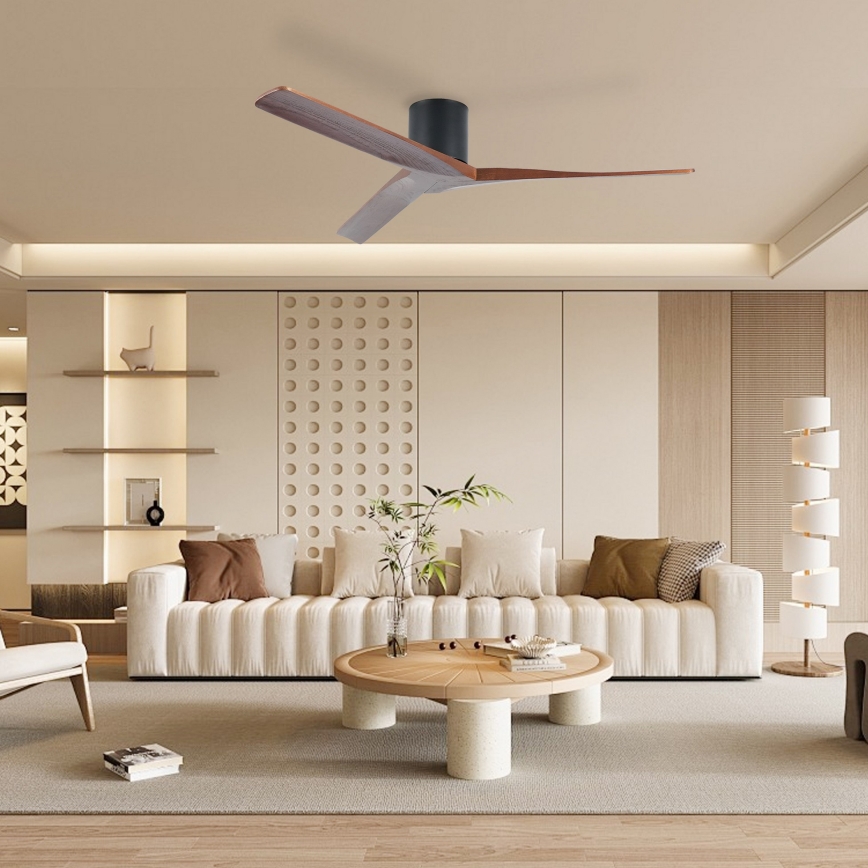 ZEVENTI - Stropný ventilátor VELLON Wi-Fi Tuya čierna/orech + diaľkové ovládanie
