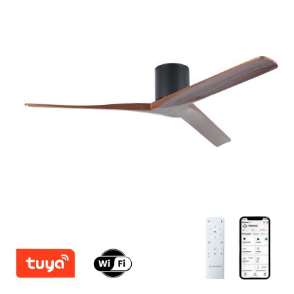 ZEVENTI - Stropný ventilátor VELLON Wi-Fi Tuya čierna/orech + diaľkové ovládanie
