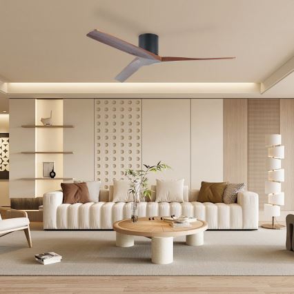 ZEVENTI - Stropný ventilátor VELLON Wi-Fi Tuya čierna/orech + diaľkové ovládanie