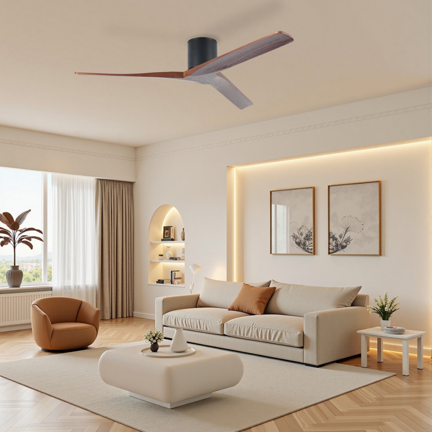 ZEVENTI - Stropný ventilátor VELLON Wi-Fi Tuya čierna/orech + diaľkové ovládanie
