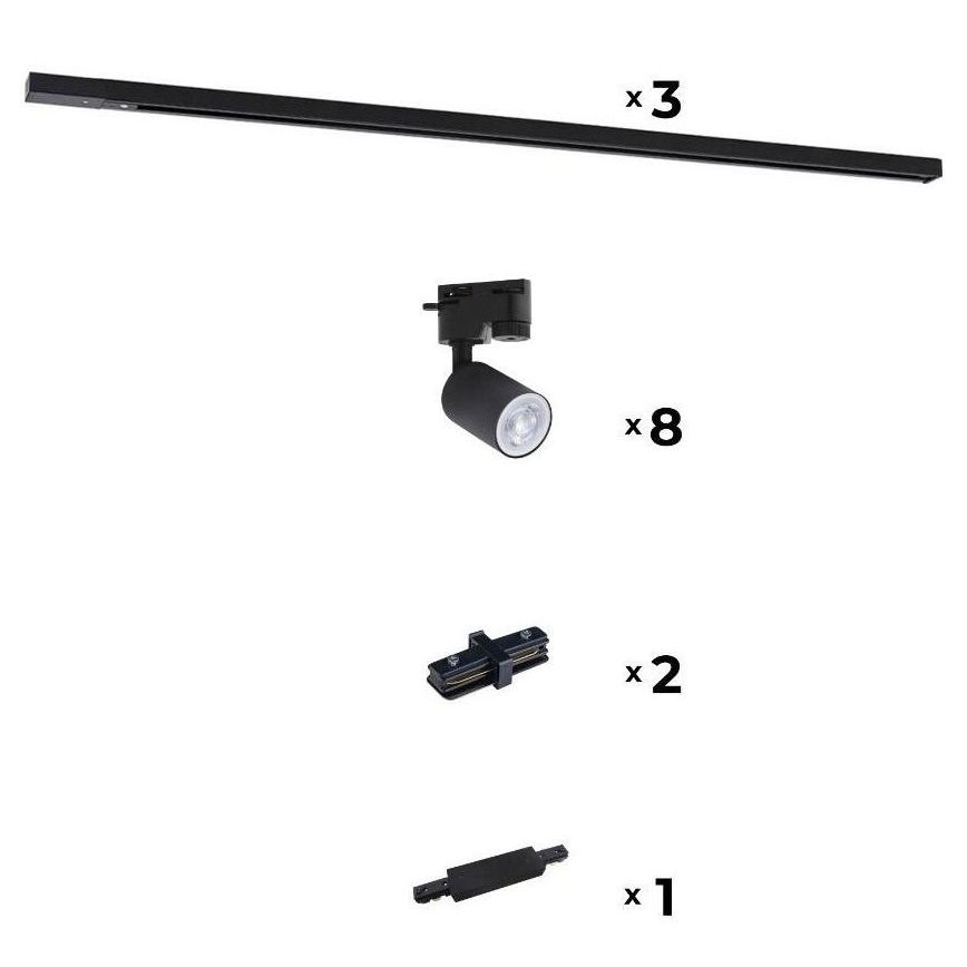 Zuma Line - Bodové svietidlo do lištového systému 8xGU10/10W/230V čierna + lištové príslušenstvo