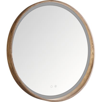 Zuma Line - LED kúpeľňové vyhrievané nástenné zrkadlo s podsvietením, 36 W/230 V, 3000/4000/6000 K, Ø 80 cm, IP44, dub