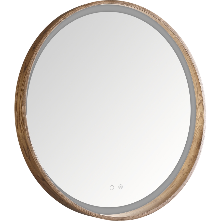 Zuma Line - LED kúpeľňové vyhrievané nástenné zrkadlo s podsvietením, 36 W/230 V, 3000/4000/6000 K, Ø 80 cm, IP44, dub