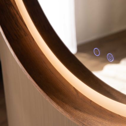 Zuma Line - LED kúpeľňové vyhrievané nástenné zrkadlo s podsvietením, 36 W/230 V, 3000/4000/6000 K, Ø 80 cm, IP44, dub