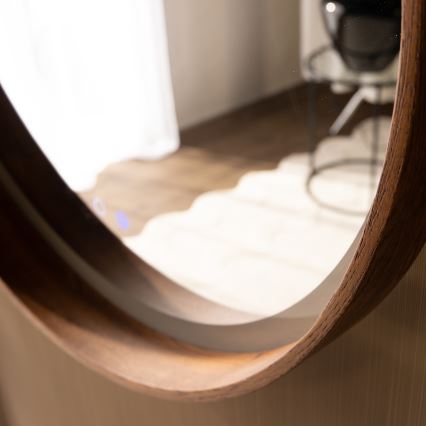 Zuma Line - LED kúpeľňové vyhrievané nástenné zrkadlo s podsvietením, 36 W/230 V, 3000/4000/6000 K, Ø 80 cm, IP44, dub