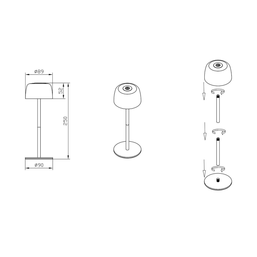Zuma Line - LED Stmievateľná nabíjacia stolná lampa LED/2W/1200 mAh IP44 čierna